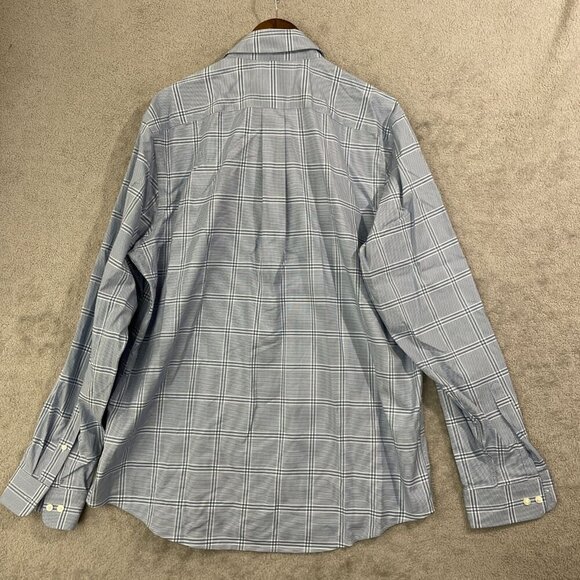 NWOT Lands' End Men's XL Blue & White Plaid Button-Down Shirt Traditional Fit - Picture 2 of 7